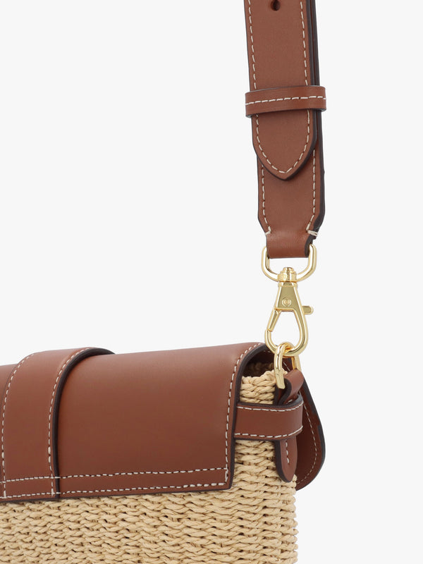 Lynden Small Natural Lauren Tan Straw-Leather Shoulder Bag