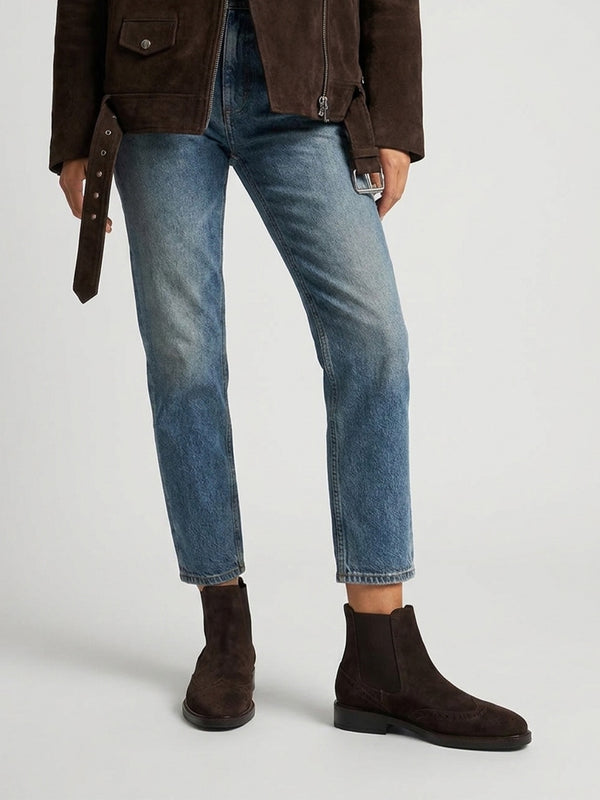 Logue Dark Brown Suede Brogue Chelsea Boots