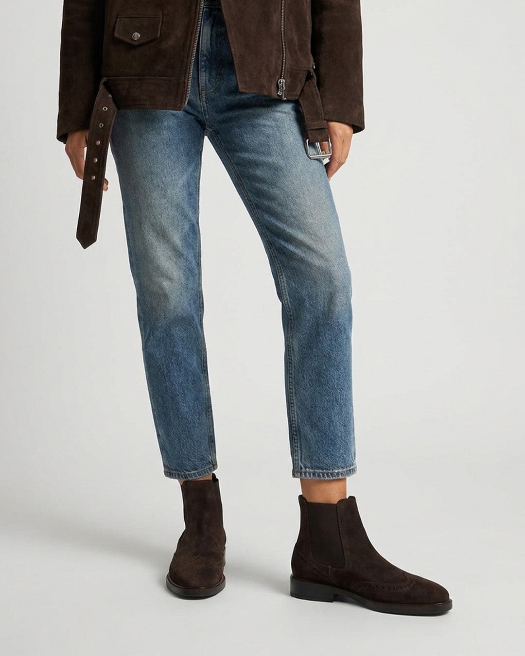 Logue Dark Brown Suede Brogue Chelsea Boots