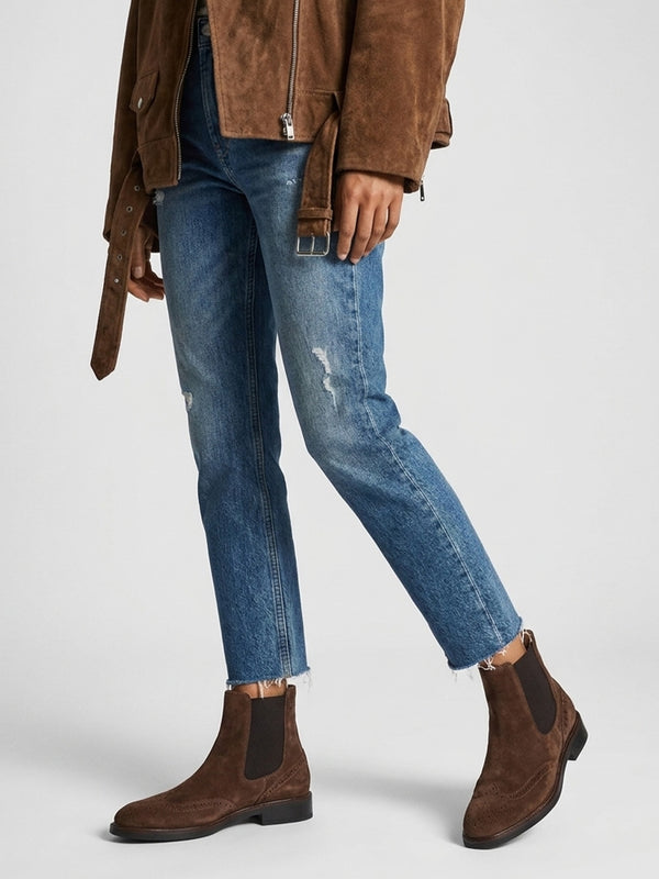 Logue Brown Suede Brogue Chelsea Boots