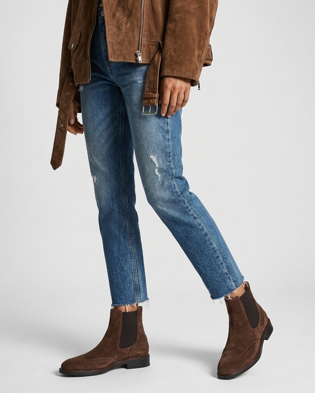 Logue Brown Suede Brogue Chelsea Boots