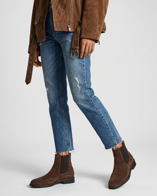 Logue Brown Suede Brogue Chelsea Boots