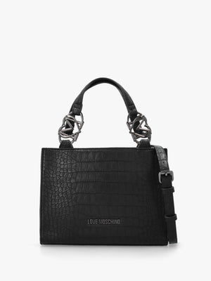 Black Moc Croc Shopper Bag