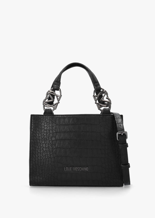 Black Moc Croc Shopper Bag