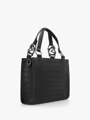 Black Moc Croc Shopper Bag