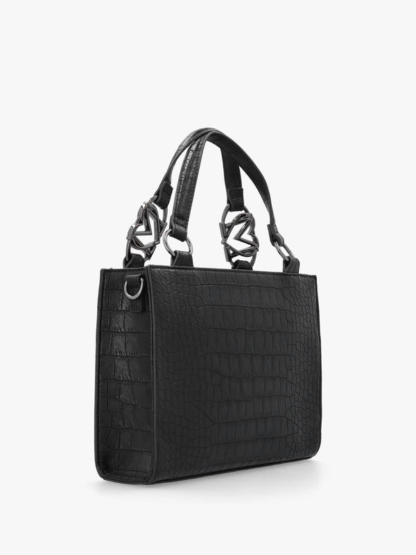 Black Moc Croc Shopper Bag