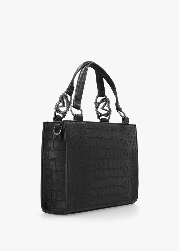 Black Moc Croc Shopper Bag