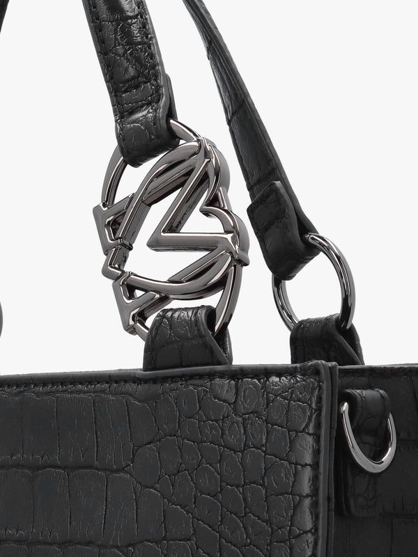 Black Moc Croc Shopper Bag