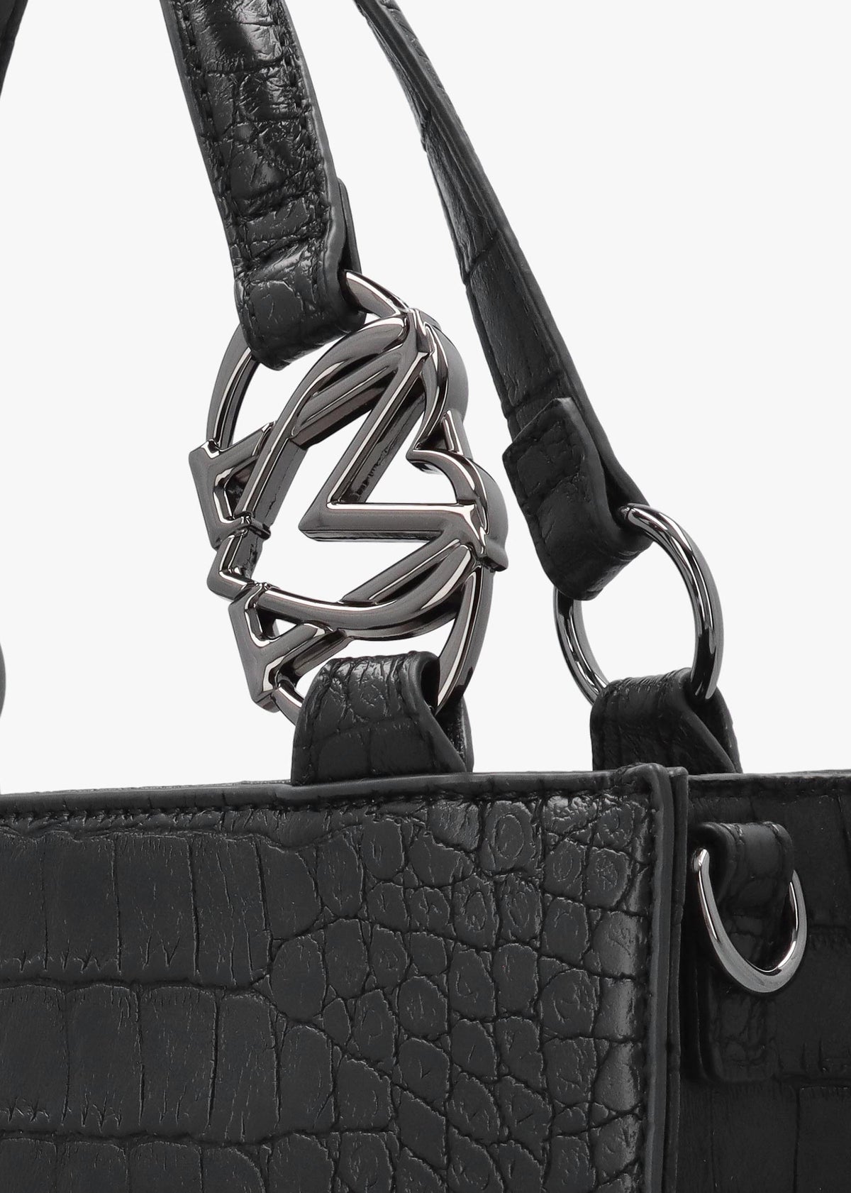Black Moc Croc Shopper Bag