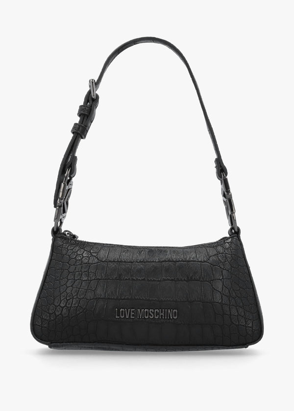 Black Moc Croc Shoulder Bag