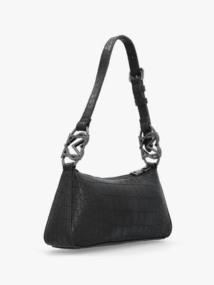 Black Moc Croc Shoulder Bag