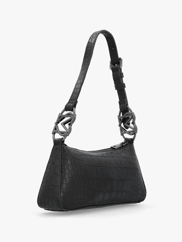 Black Moc Croc Shoulder Bag