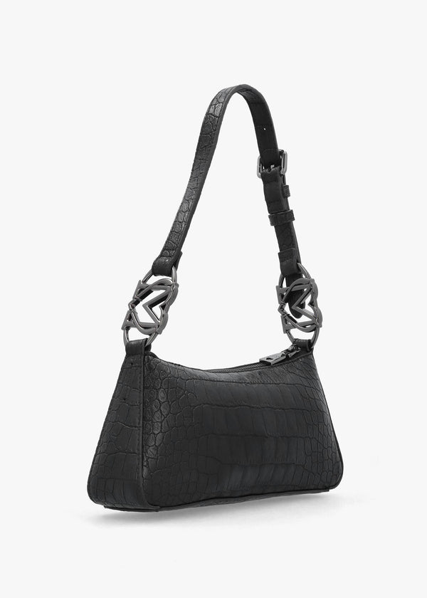 Black Moc Croc Shoulder Bag