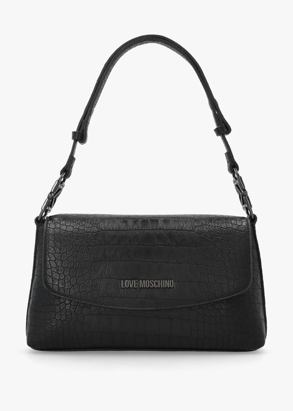 Black Moc Croc Shoulder Bag