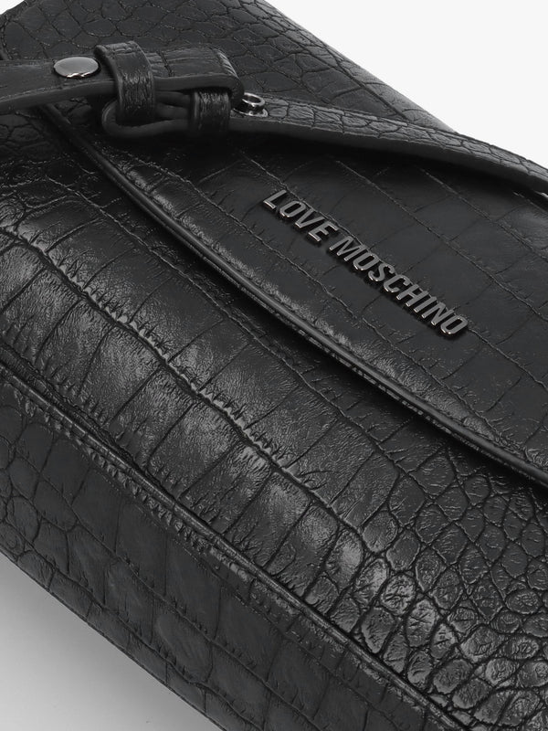 Black Moc Croc Shoulder Bag