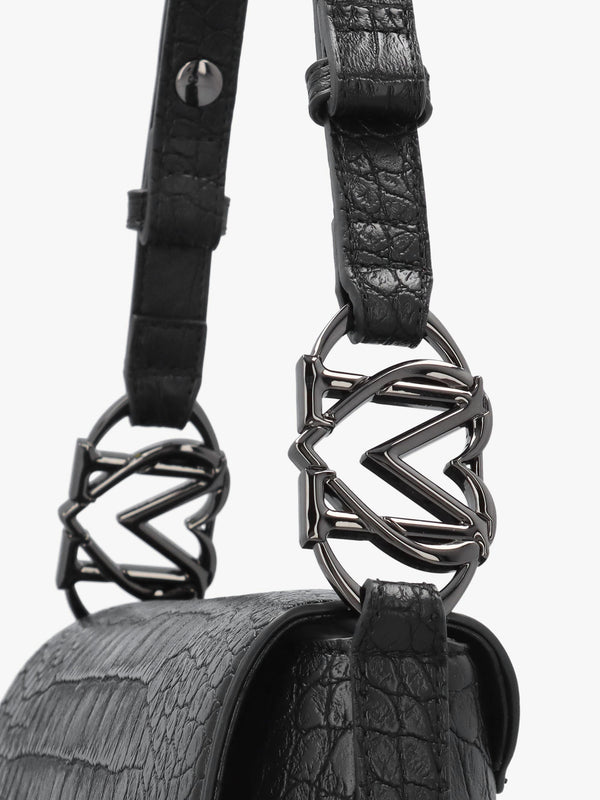 Black Moc Croc Shoulder Bag
