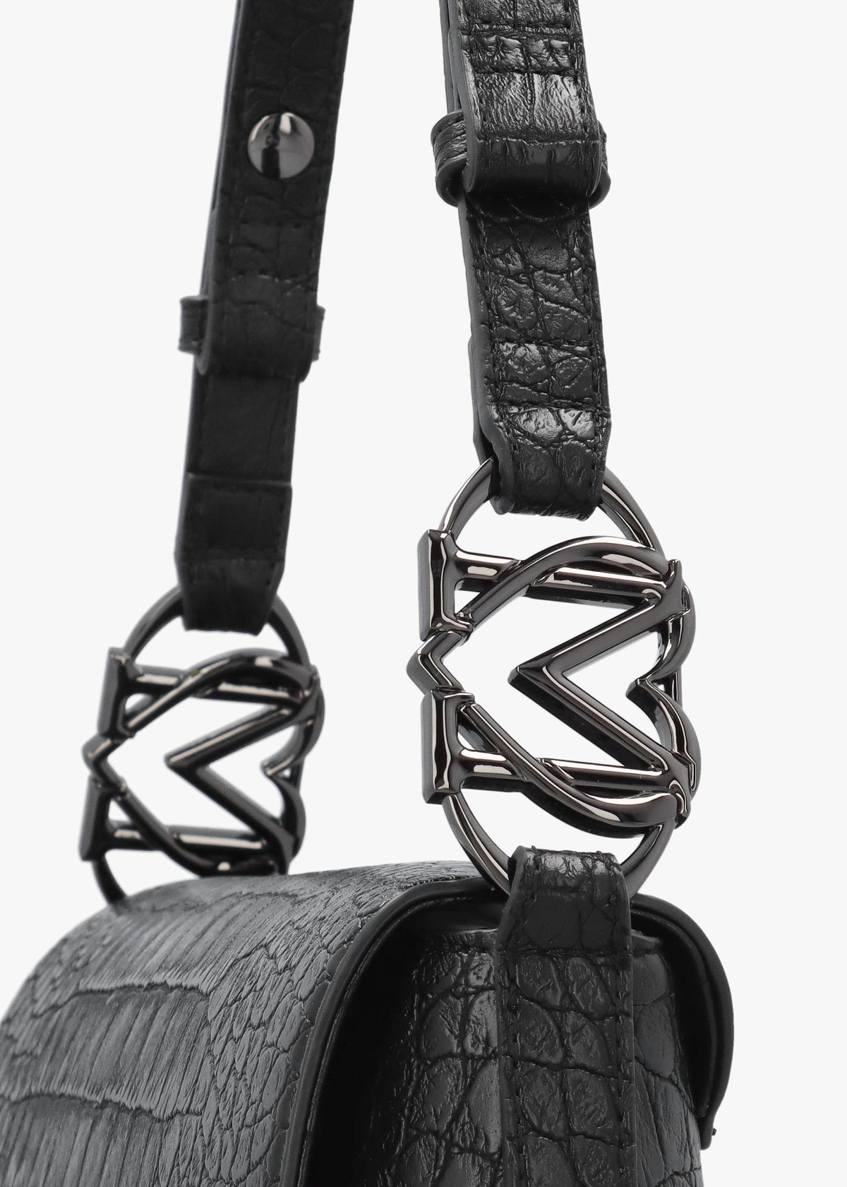 Black Moc Croc Shoulder Bag