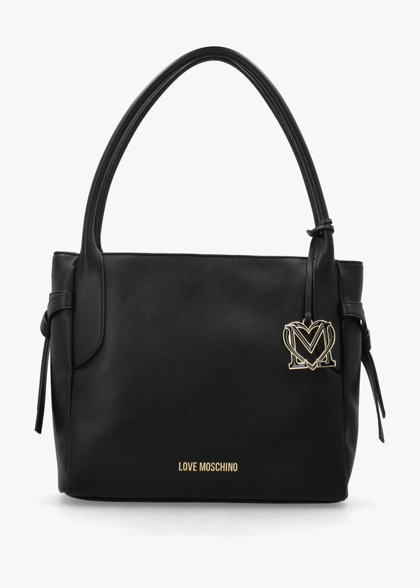 Black Logo Charm Shopper Bag