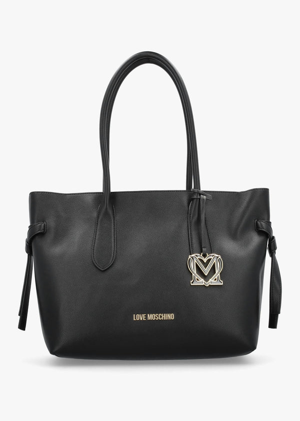 Black Logo Charm Tote Bag