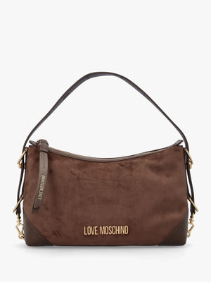 Brown Suedette Top Zip Shoulder Bag