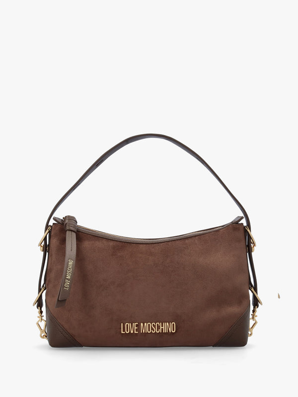 Love Moschino Brown Suedette Top Zip Shoulder Bag