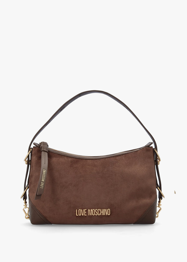 Love Moschino Brown Suedette Top Zip Shoulder Bag