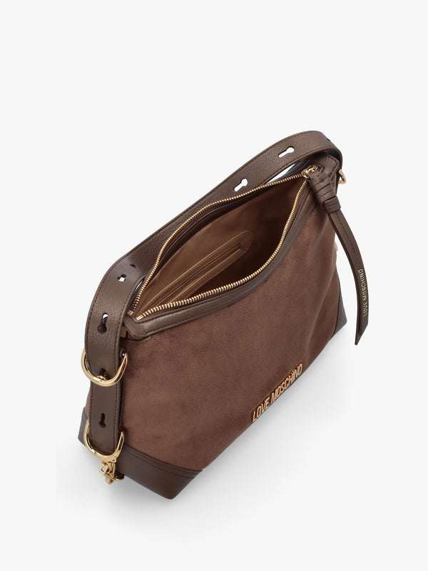 Love Moschino Brown Suedette Top Zip Shoulder Bag