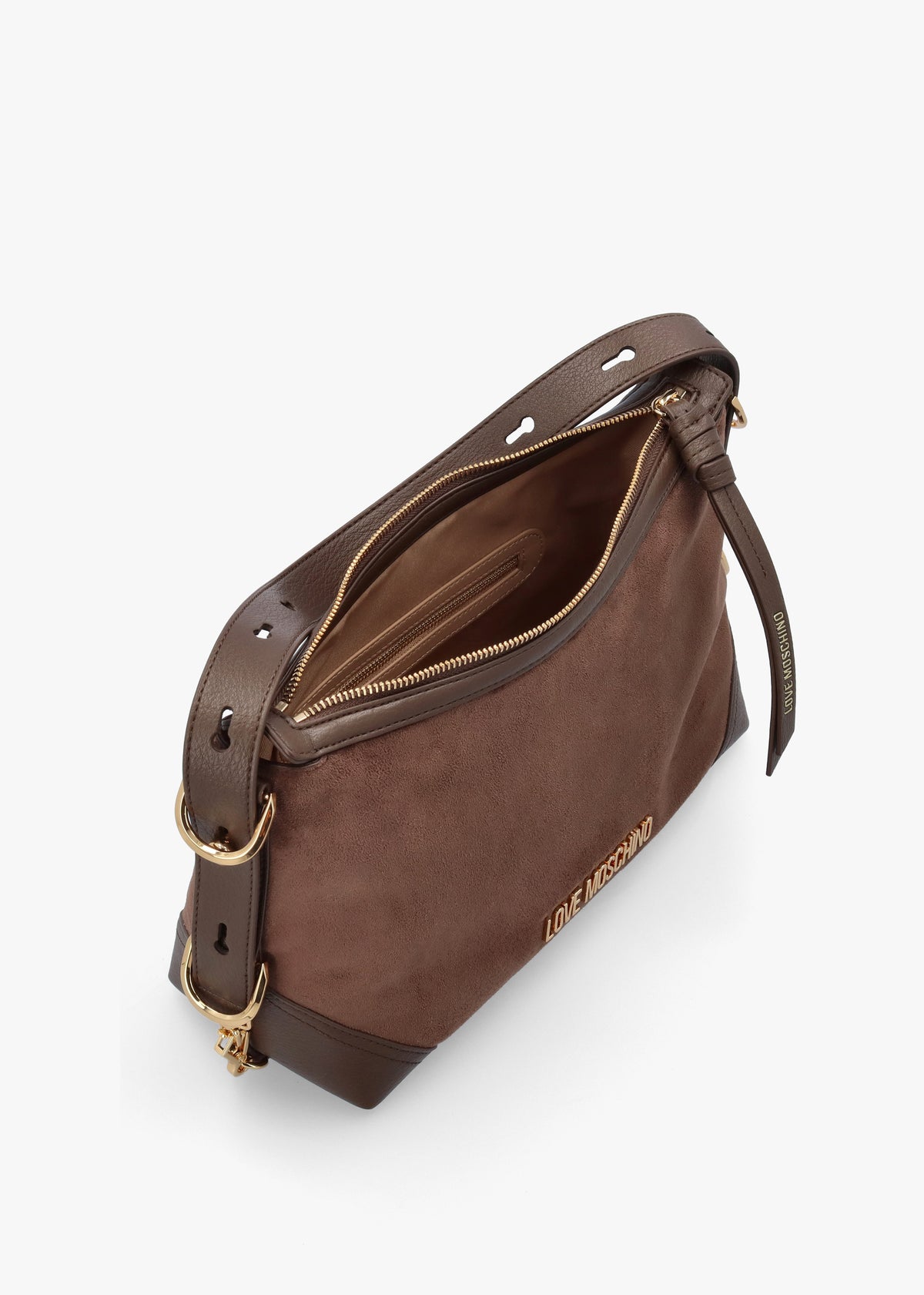Love Moschino Brown Suedette Top Zip Shoulder Bag