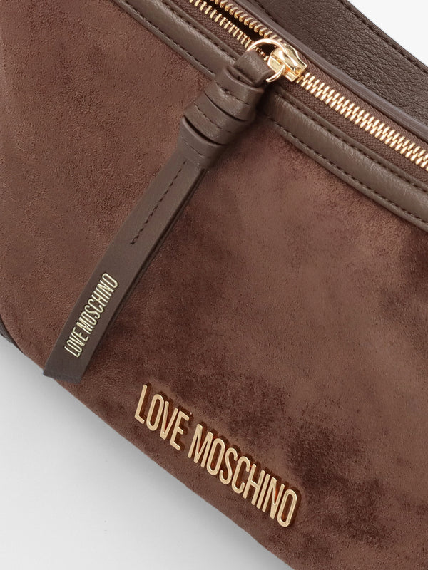 Love Moschino Brown Suedette Top Zip Shoulder Bag
