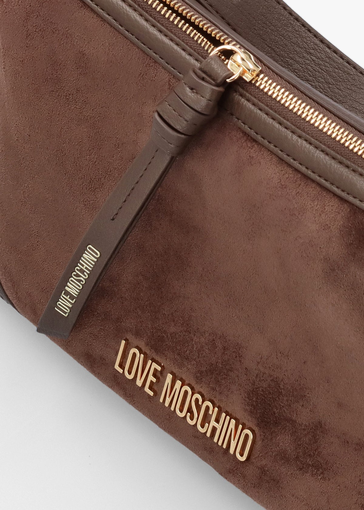 Love Moschino Brown Suedette Top Zip Shoulder Bag