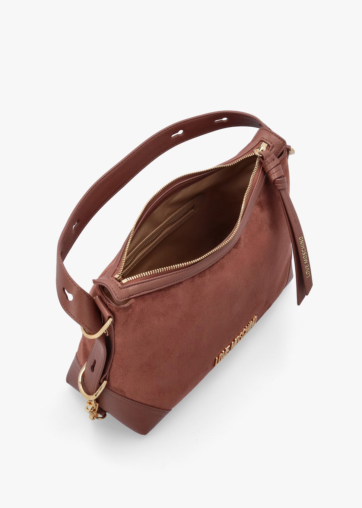 Love Moschino Tan Suedette Top Zip Shoulder Bag