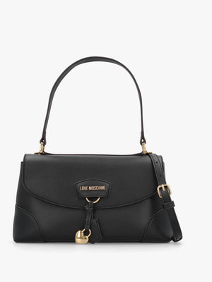 Black Recycled Leather Flapover Shoulder Bag