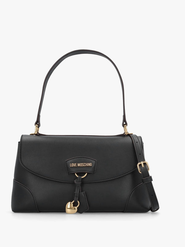Black Recycled Leather Flapover Shoulder Bag