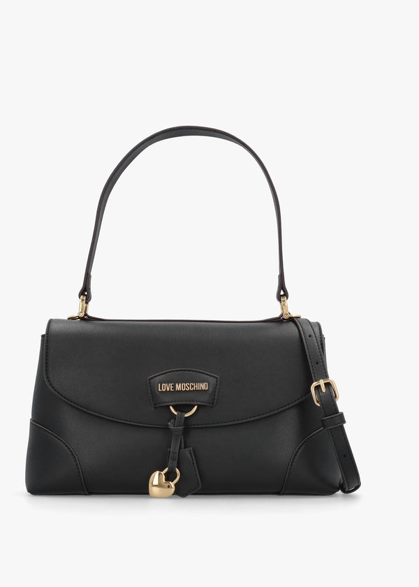 Black Recycled Leather Flapover Shoulder Bag