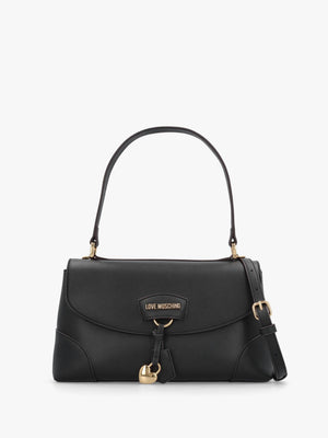 Love Moschino Black Recycled Leather Flapover Shoulder Bag