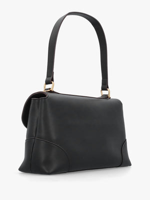 Black Recycled Leather Flapover Shoulder Bag