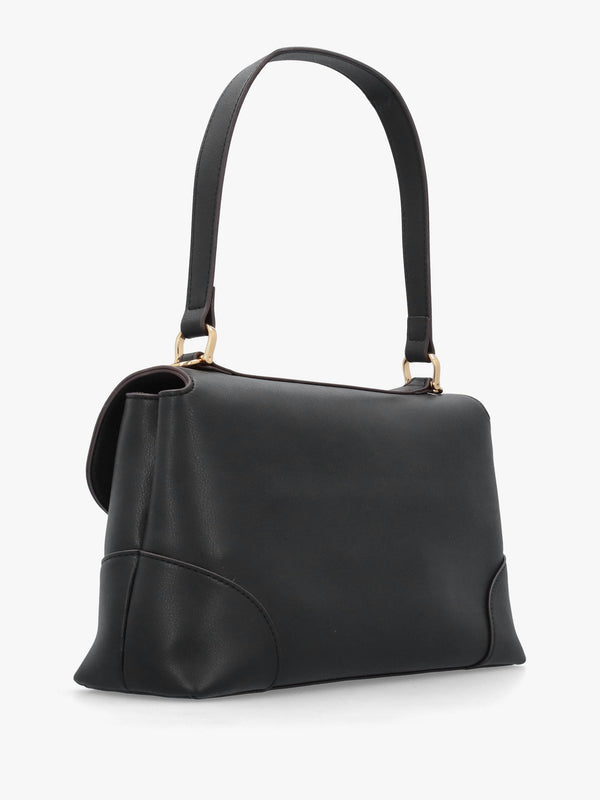 Black Recycled Leather Flapover Shoulder Bag