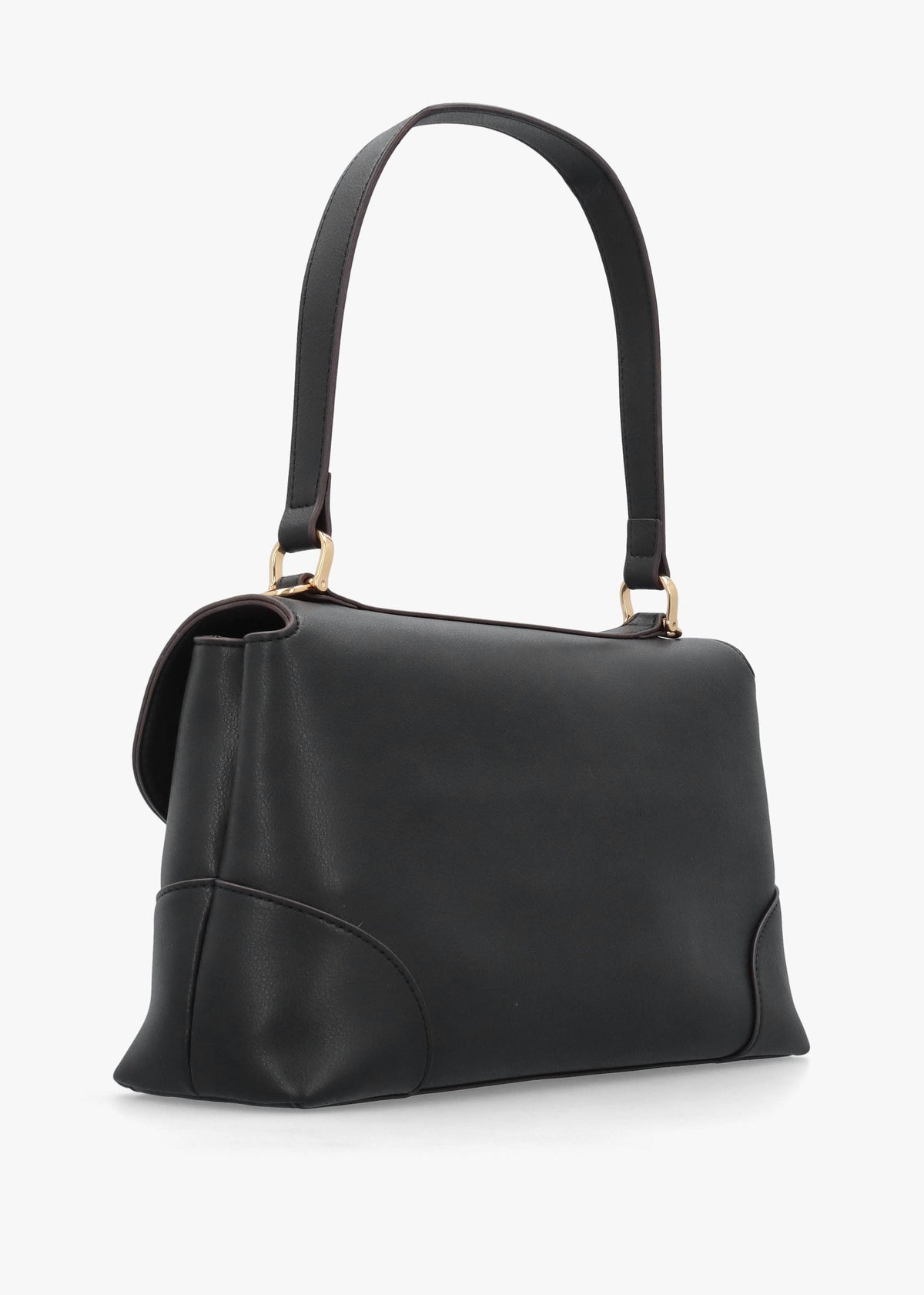 Black Recycled Leather Flapover Shoulder Bag