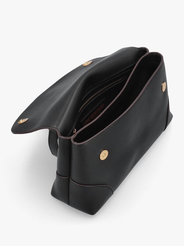 Black Recycled Leather Flapover Shoulder Bag