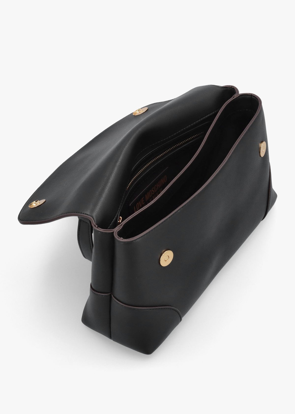 Black Recycled Leather Flapover Shoulder Bag
