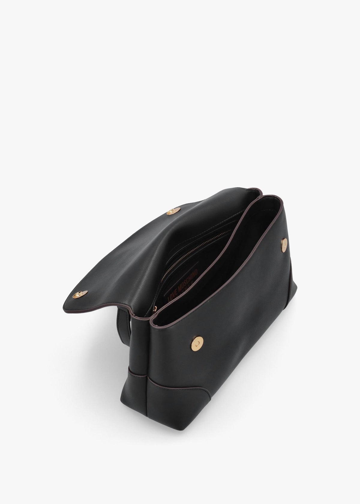 Love Moschino Black Recycled Leather Flapover Shoulder Bag