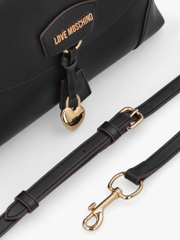 Black Recycled Leather Flapover Shoulder Bag