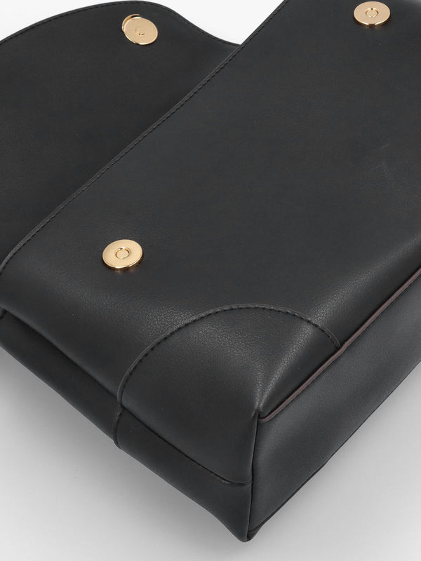 Black Recycled Leather Flapover Shoulder Bag