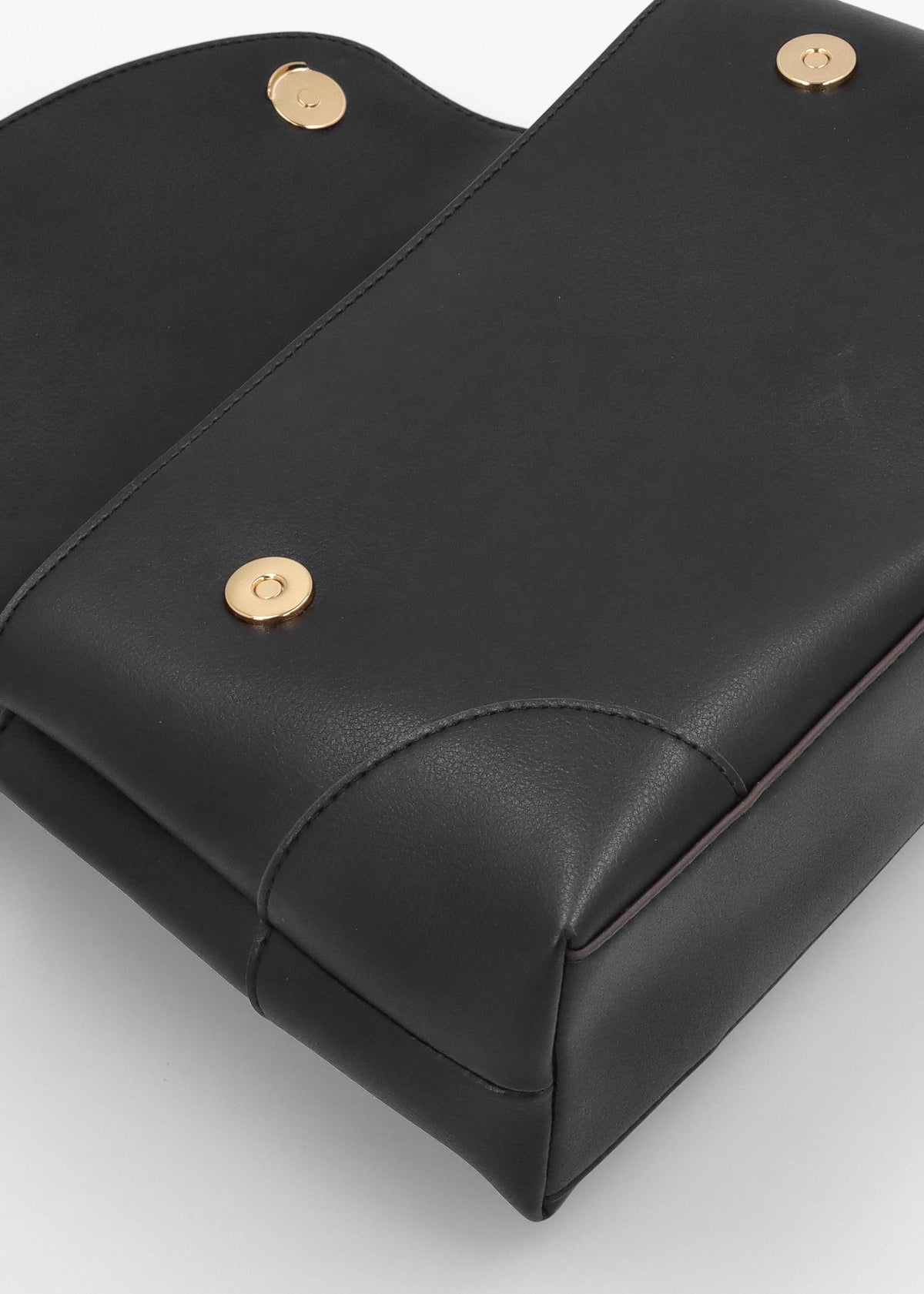 Black Recycled Leather Flapover Shoulder Bag