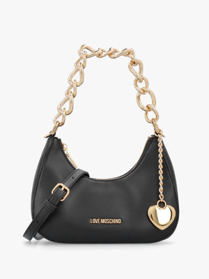 Black Leather Chunky Chain Shoulder Bag