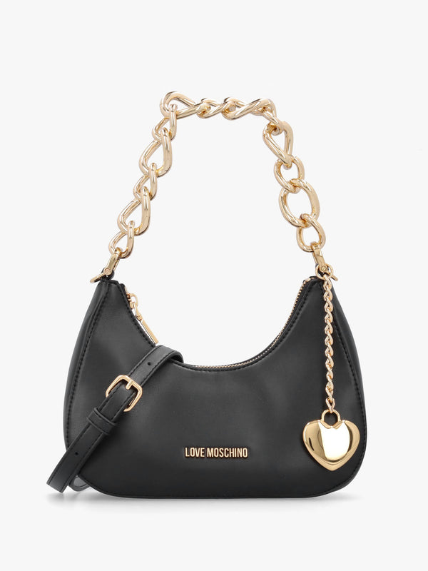 Black Leather Chunky Chain Shoulder Bag