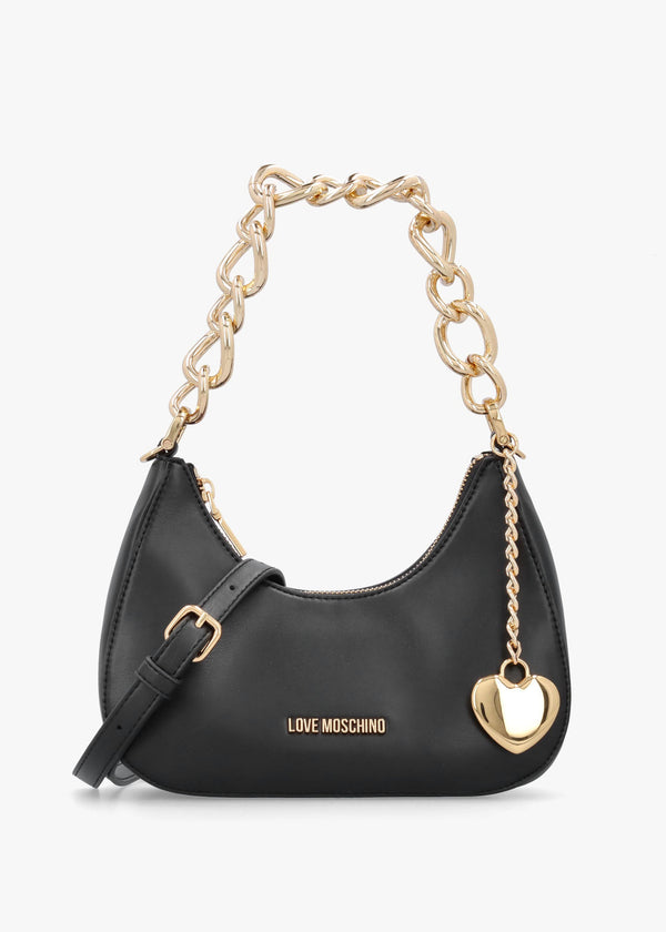 Black Leather Chunky Chain Shoulder Bag