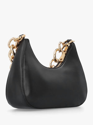Black Leather Chunky Chain Shoulder Bag