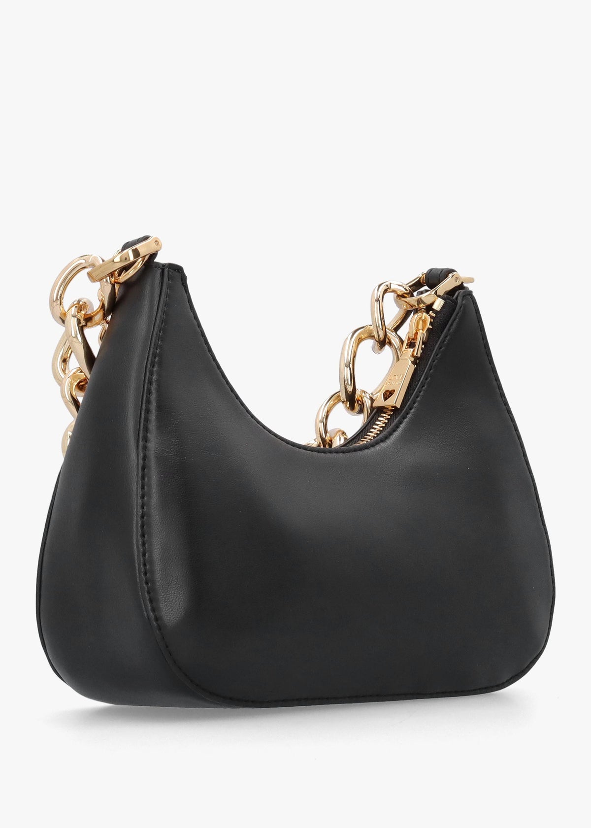 Black Leather Chunky Chain Shoulder Bag