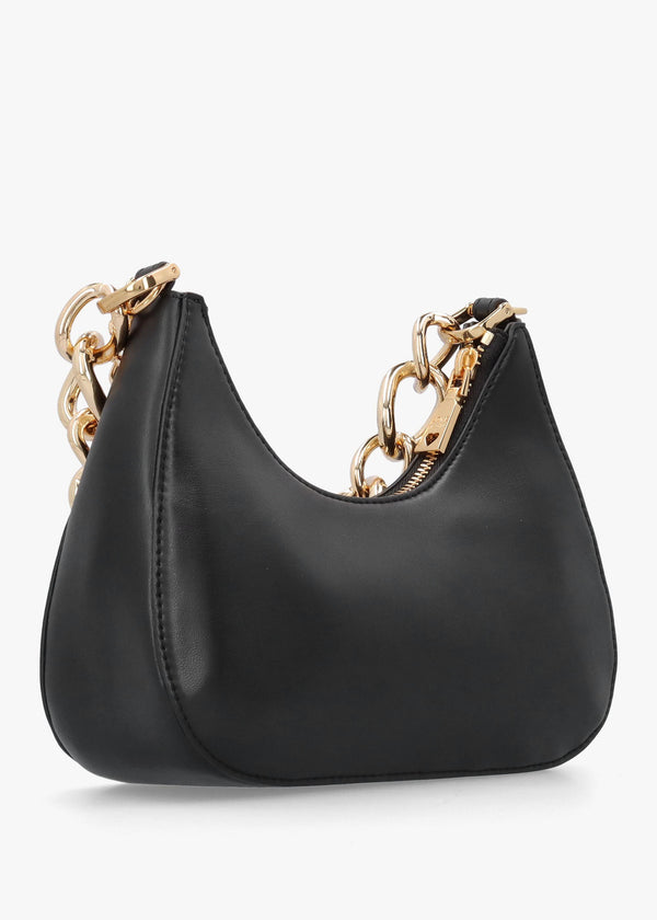 Black Leather Chunky Chain Shoulder Bag